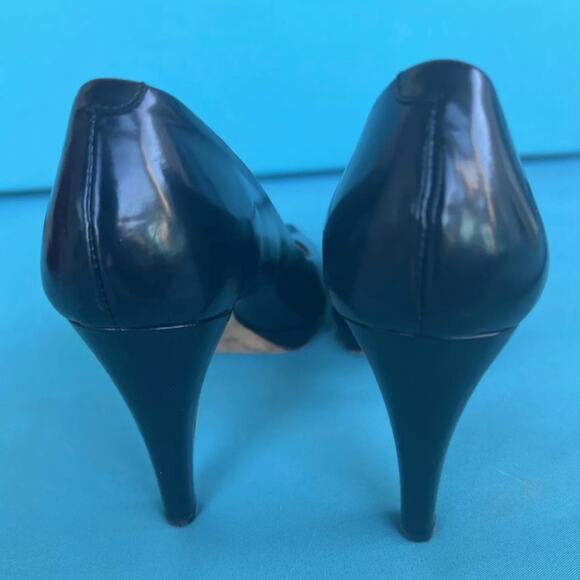 Faconnable Women's Black Patent Leather Peep Open Toe All Leather Italy Size 8 N - Picture 7 of 7